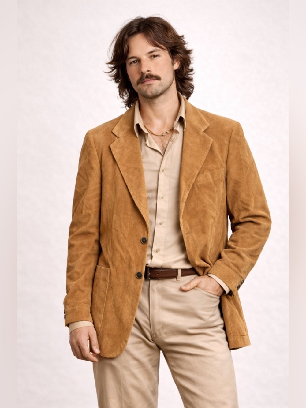 Vintage Europe Craft Jacket Mens Brown Corduroy 70s look Button